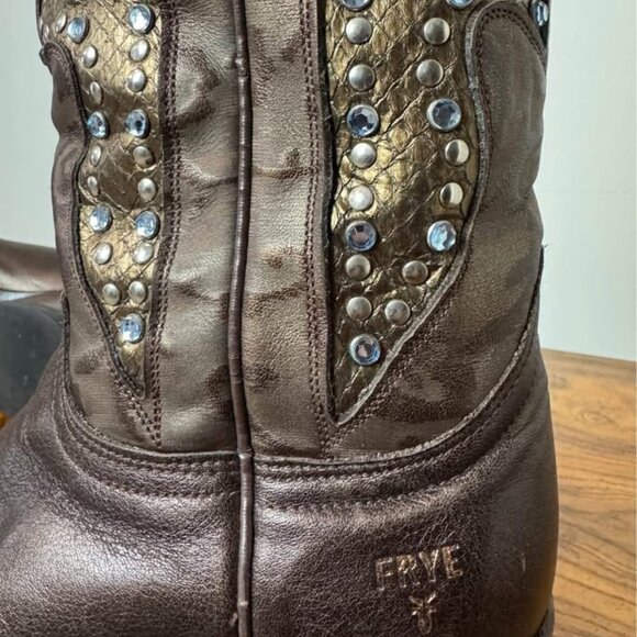 FRYE Daisy Duke Leather Cowboy Boots Bronze - Mid Calf Sz 8 M, EC - Picture 7 of 10